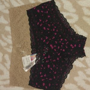 New! Hanky-Panky Retro Lace V-Kini & Boyshort panties bundle, size M